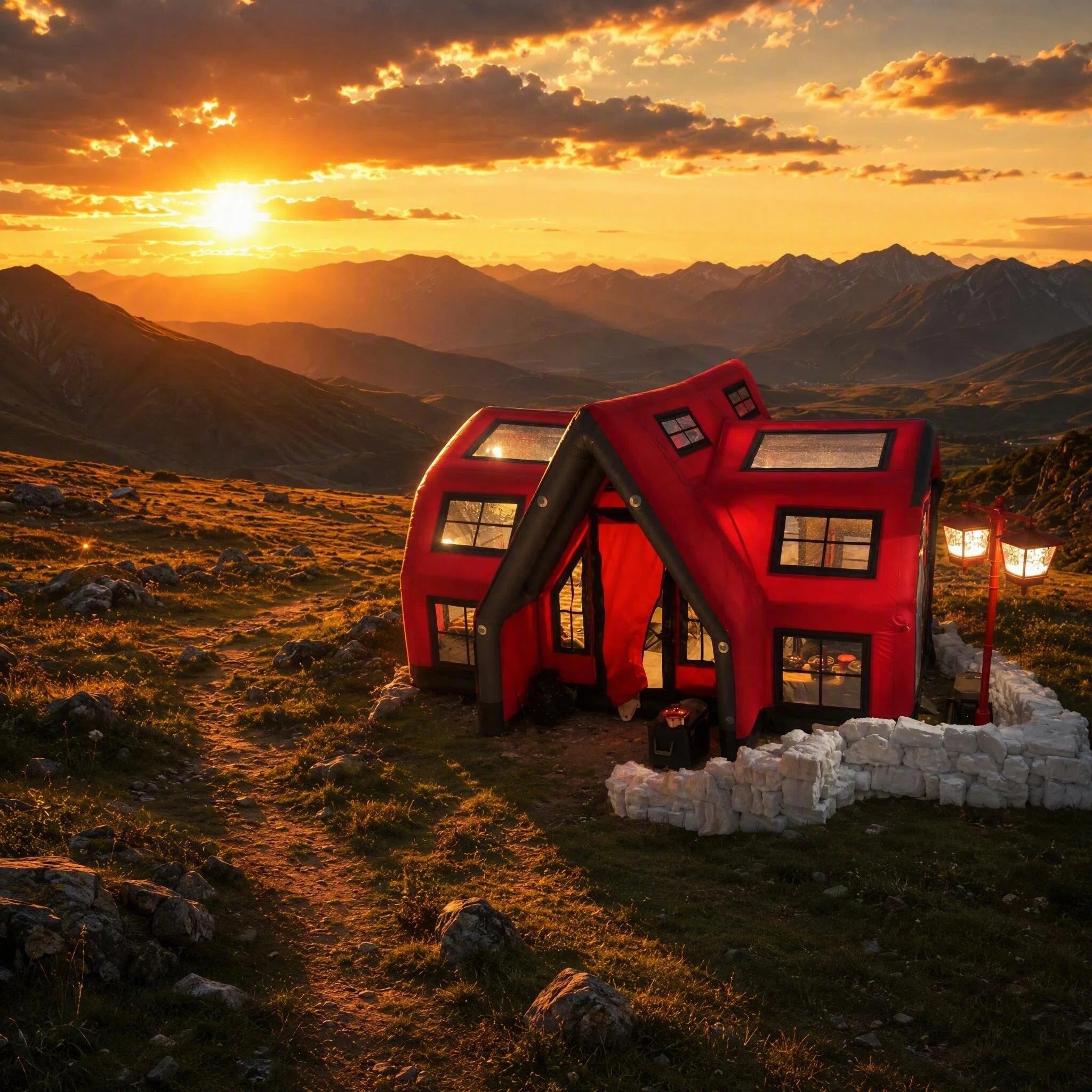 Large Red Inflatable Glamping House Tent