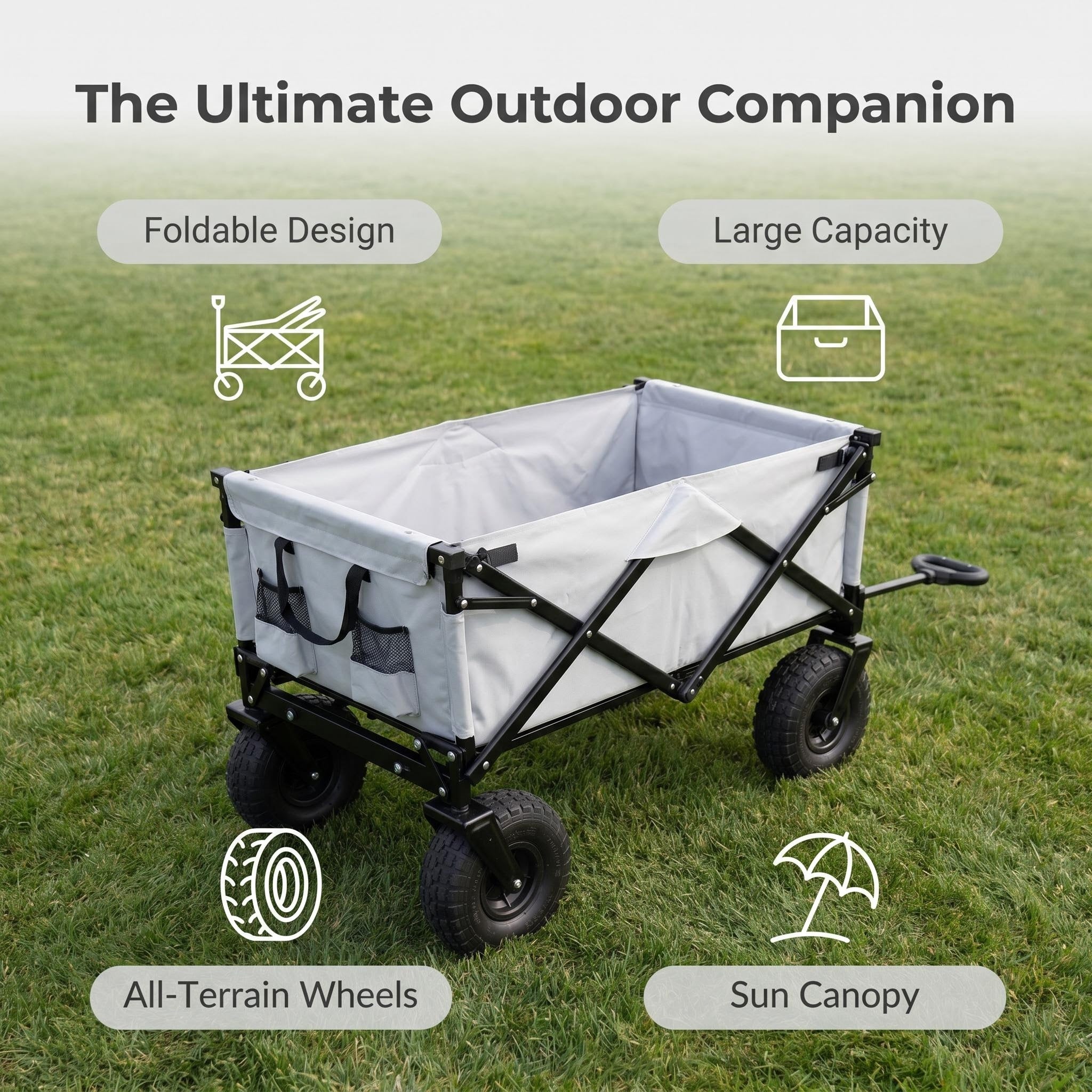 All-Terrain Foldable Camping Wagon, Collapsible Large Storage Outdoor Utility Cart with Wide Wheels