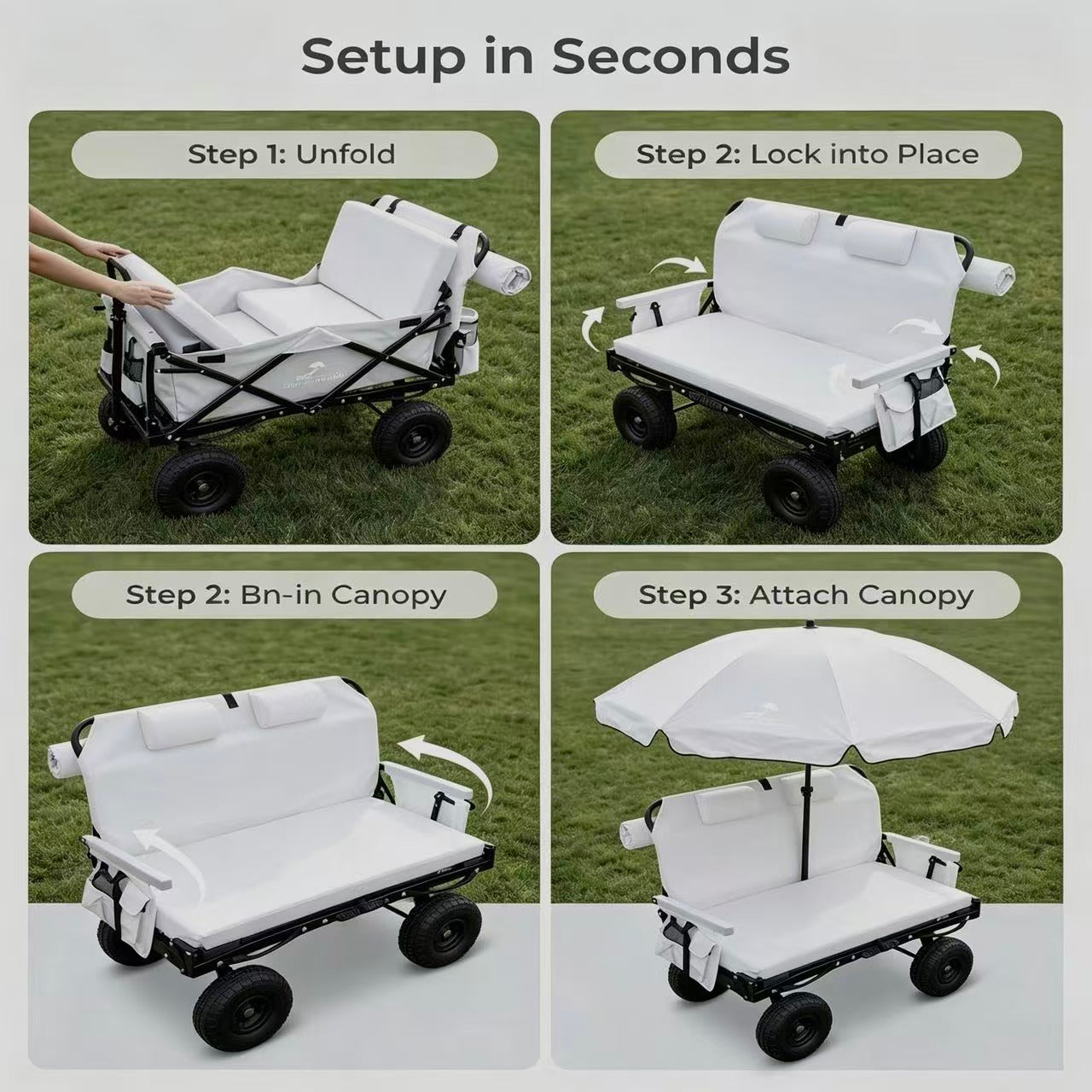 All-Terrain Foldable Camping Wagon, Collapsible Large Storage Outdoor Utility Cart with Wide Wheels