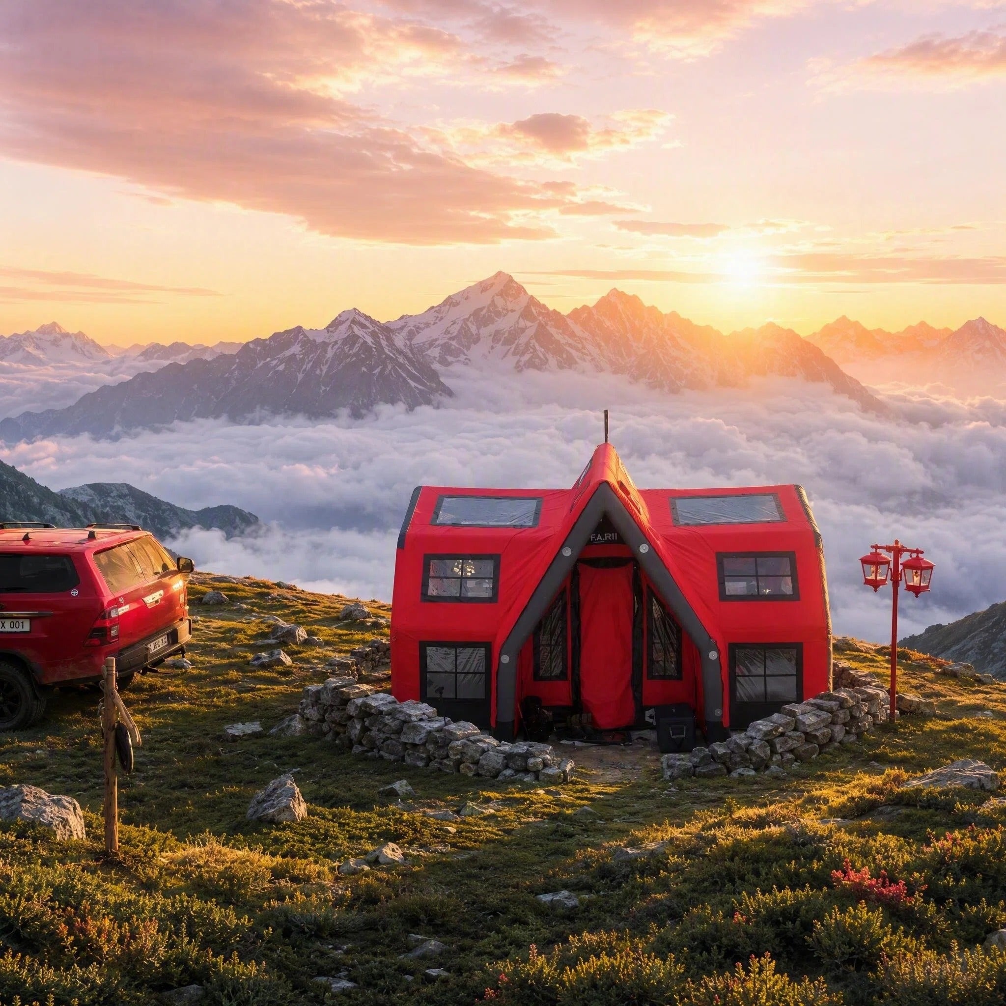 Large Red Inflatable Glamping House Tent