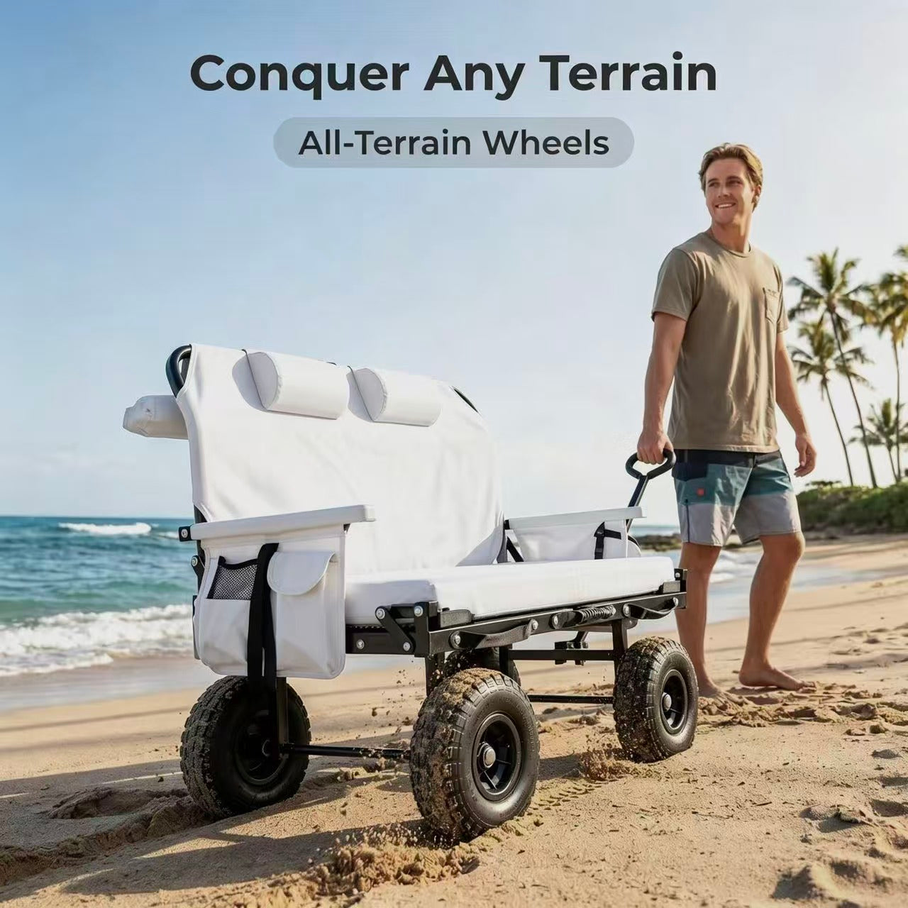 All-Terrain Foldable Camping Wagon, Collapsible Large Storage Outdoor Utility Cart with Wide Wheels