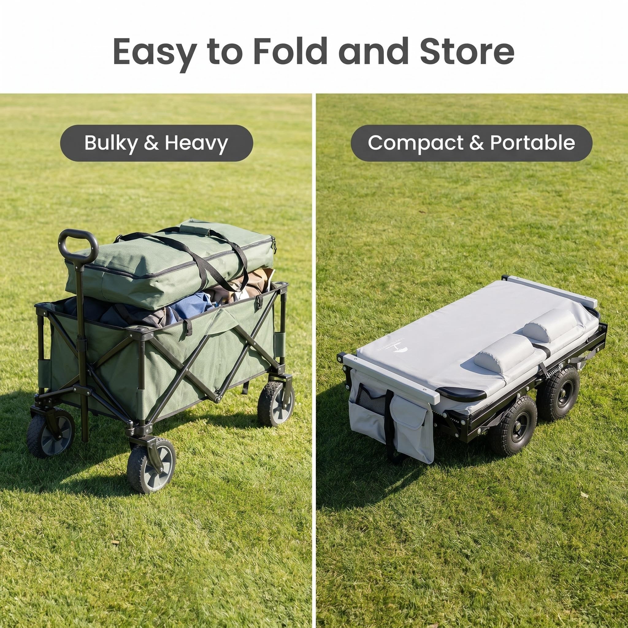 All-Terrain Foldable Camping Wagon, Collapsible Large Storage Outdoor Utility Cart with Wide Wheels
