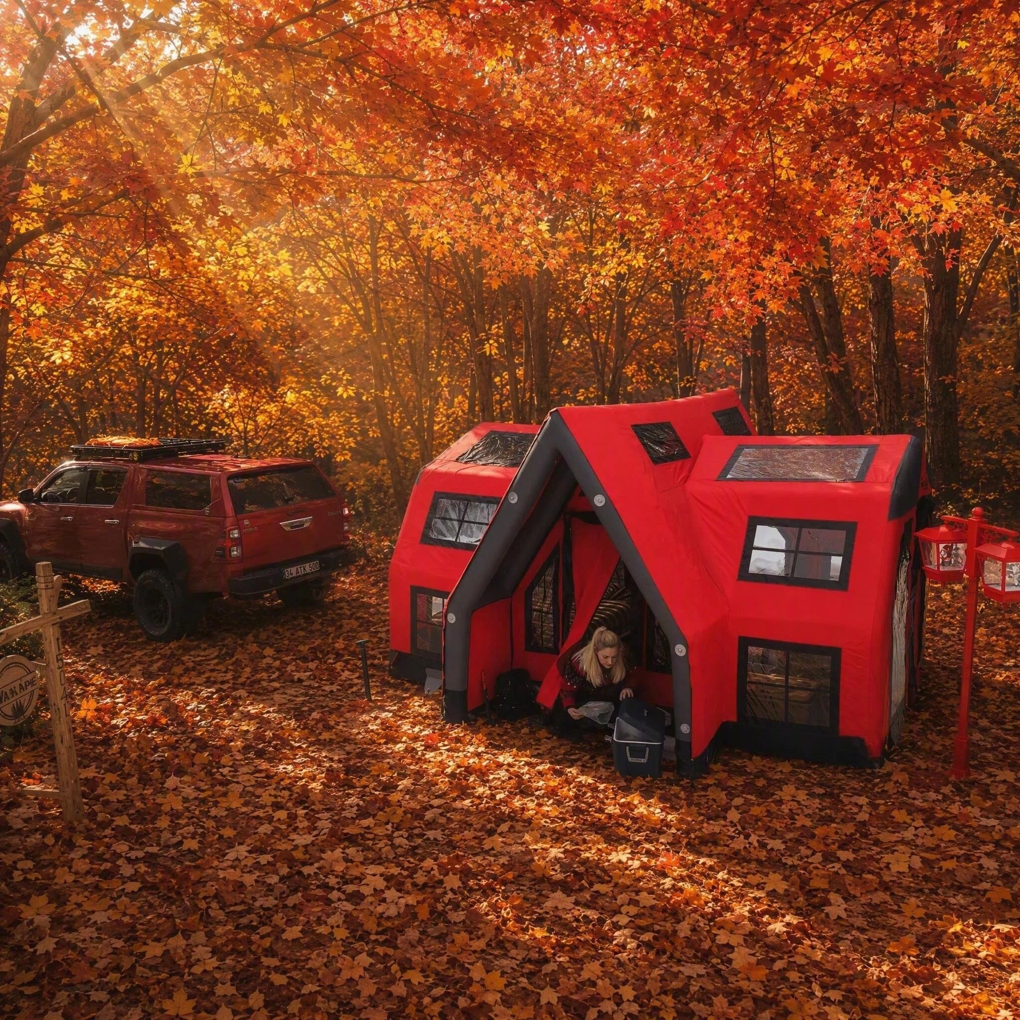 Large Red Inflatable Glamping House Tent