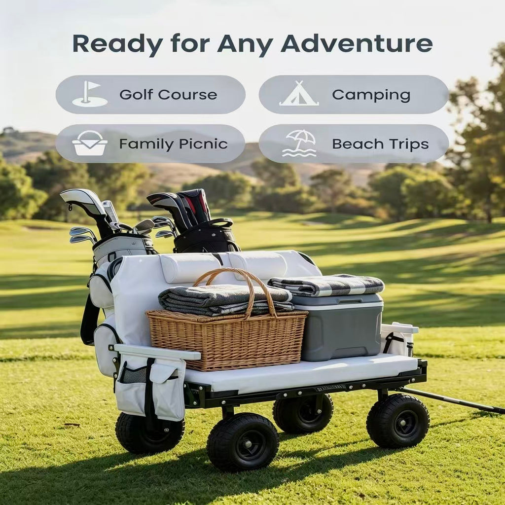 All-Terrain Foldable Camping Wagon, Collapsible Large Storage Outdoor Utility Cart with Wide Wheels