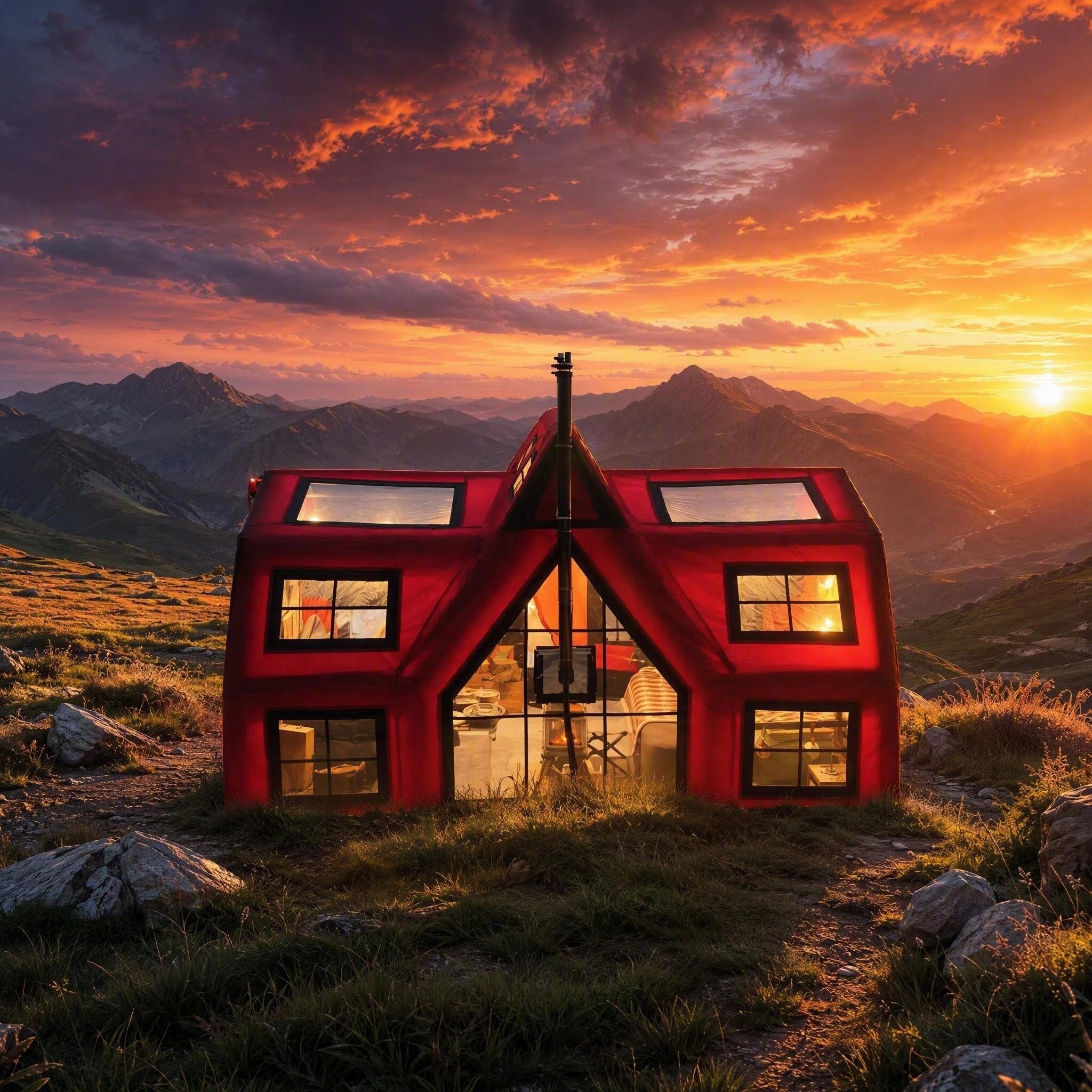 Large Red Inflatable Glamping House Tent